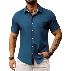 PJ Paul Jones Polyester Blue Casual Summer Versatile Wear Button Up Shirt L